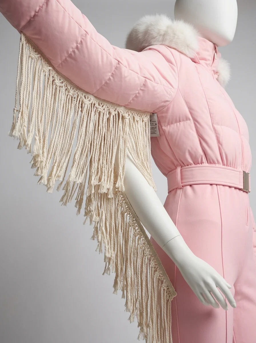 Combinaison rose ski femme franges style bohème – Image 3