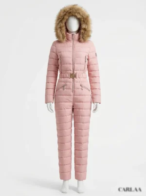 Combinaison rose ski femme silhouette ajustée chic