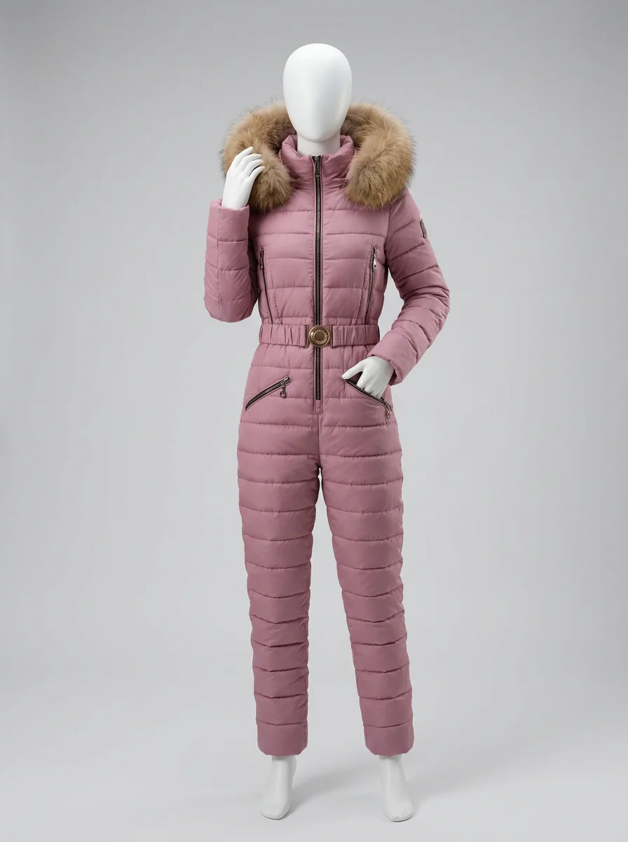 Combinaison rose ski femme silhouette ajustée chic – Image 6