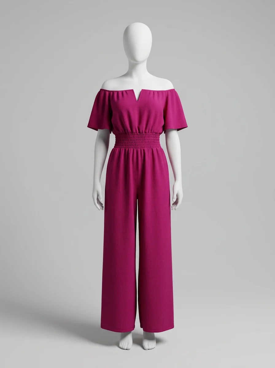 Combinaison rose smockée jambes larges décontractée – Image 4