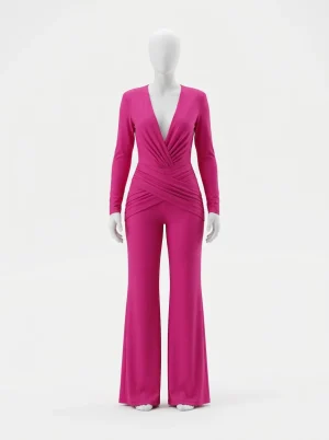 Combinaison rose soirée palazzo décolleté femme