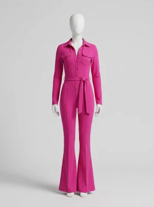 Combinaison rose stretch soirée pantalon évasé femme