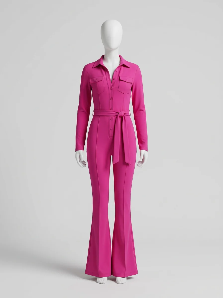 Combinaison rose stretch soirée pantalon évasé femme