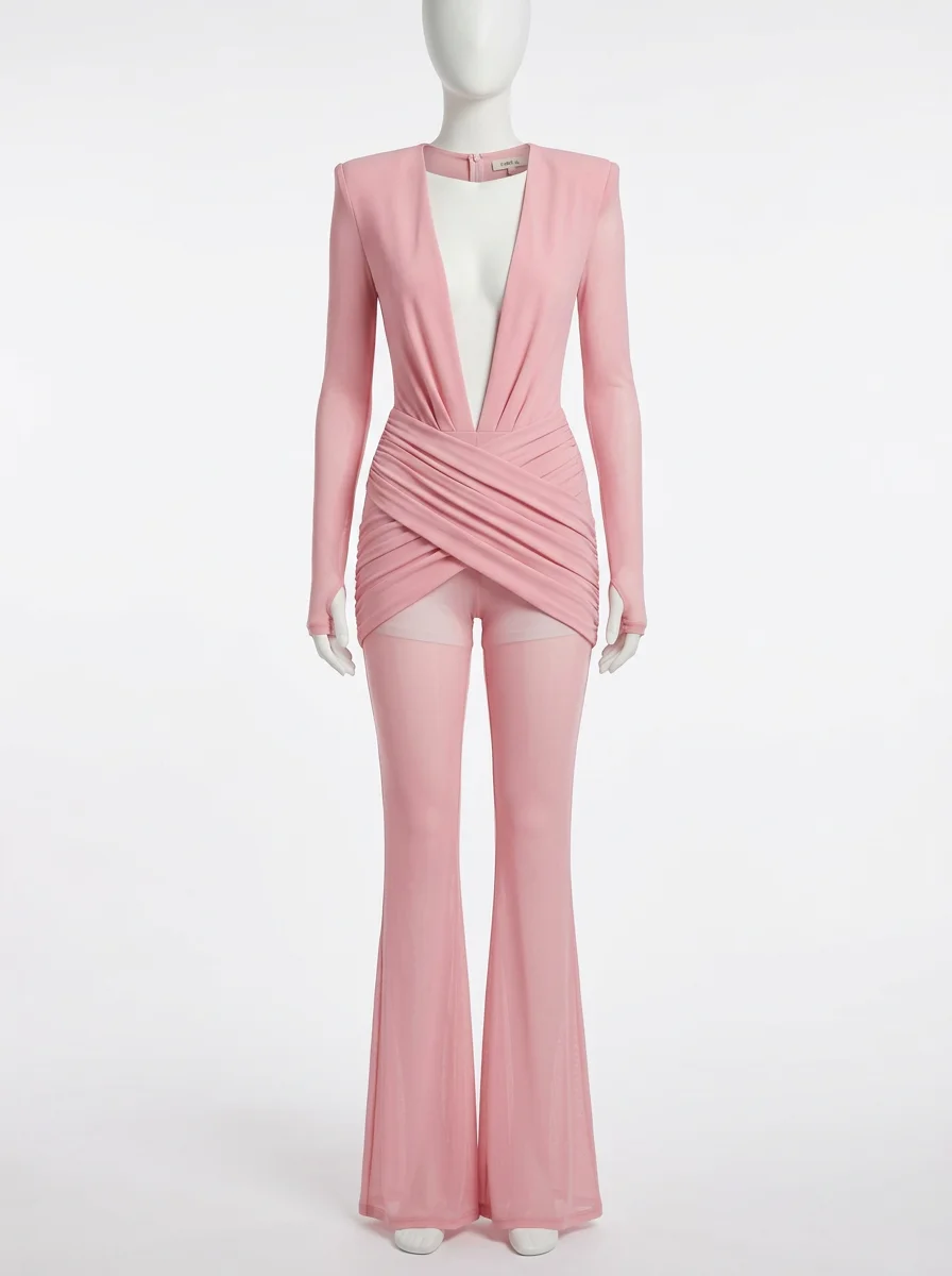 Combinaison rose transparente glamour soirée