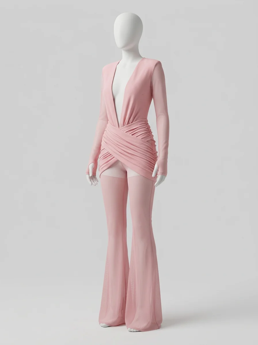 Combinaison rose transparente glamour soirée – Image 3