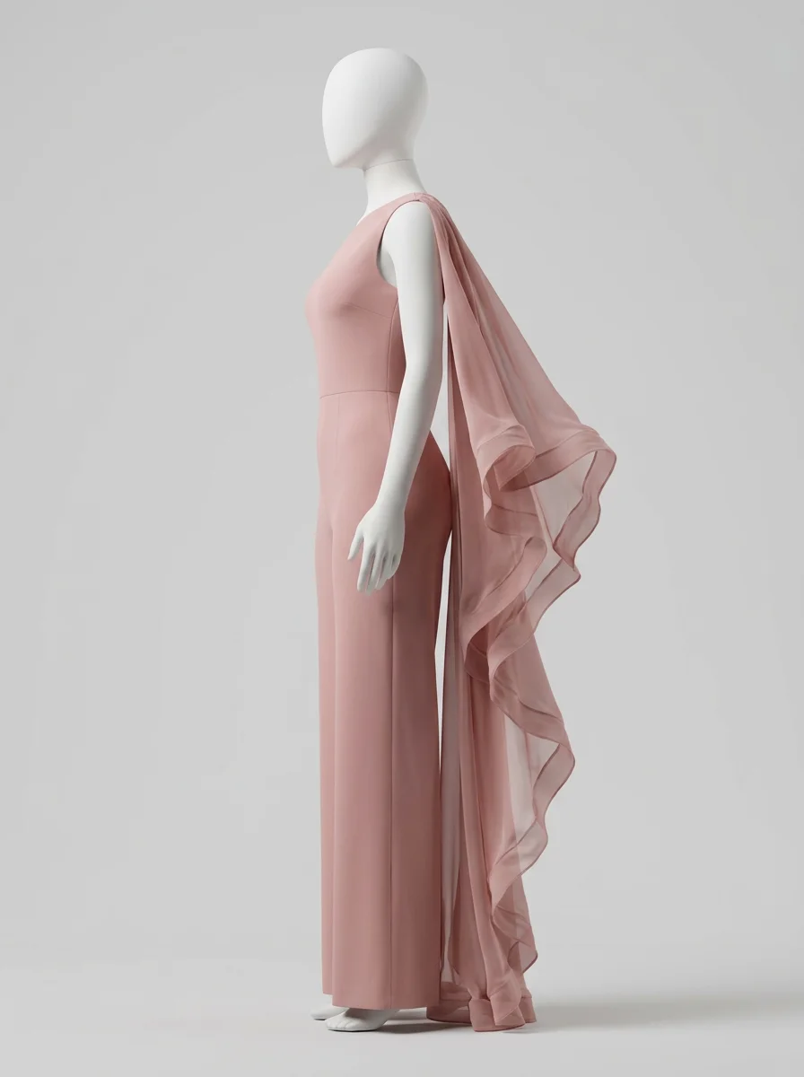 Combinaison rose vaporeuse asymétrique gala femme – Image 3