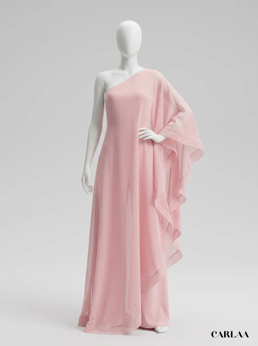 Combinaison rose vaporeuse asymétrique gala femme