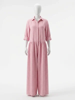Combinaison rose vichy décontractée femme