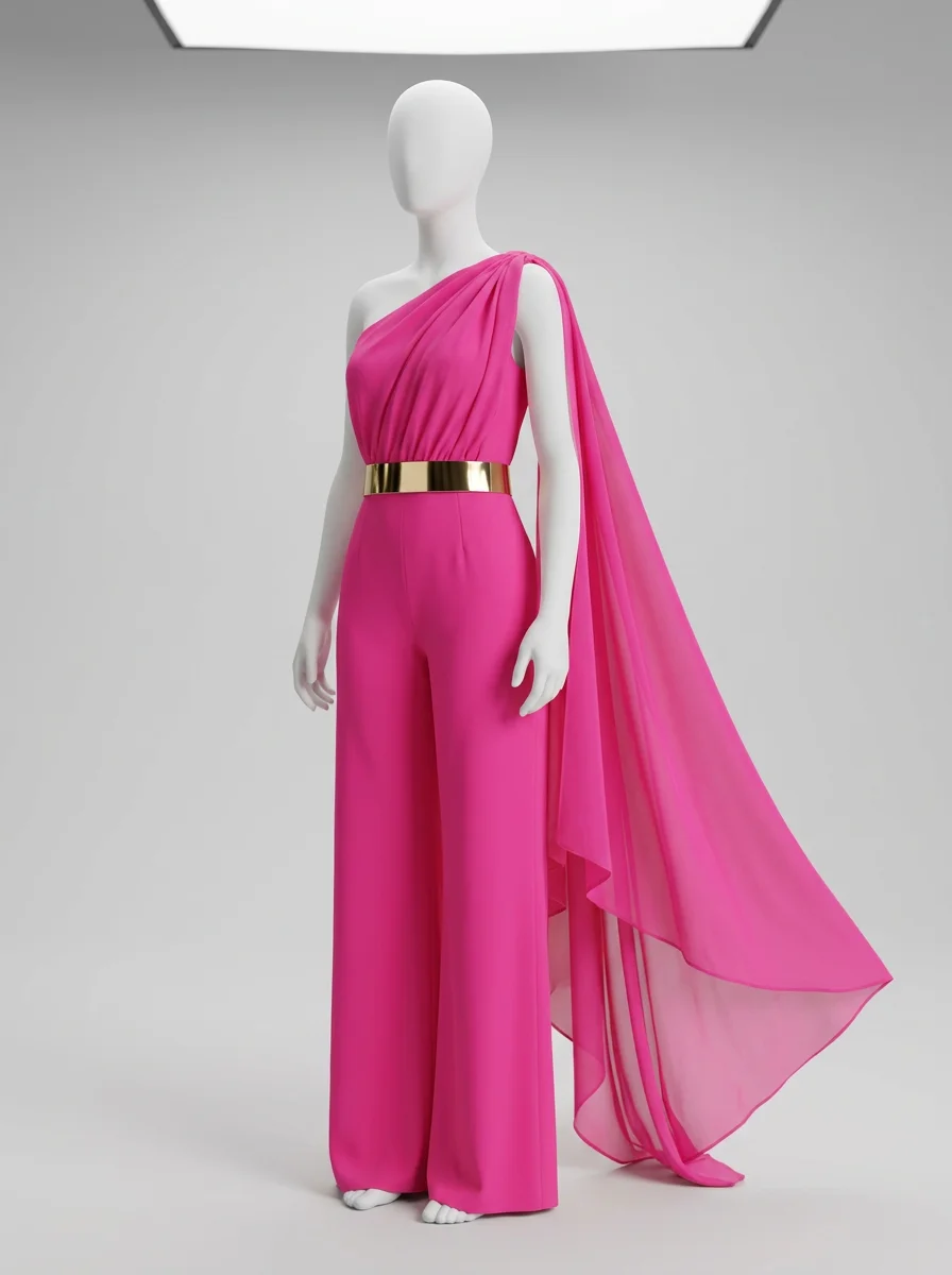 Combinaison rose voilage ceinture dorée cérémonie – Image 2