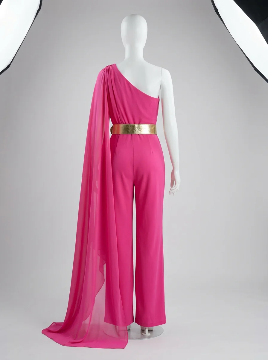 Combinaison rose voilage ceinture dorée cérémonie – Image 3