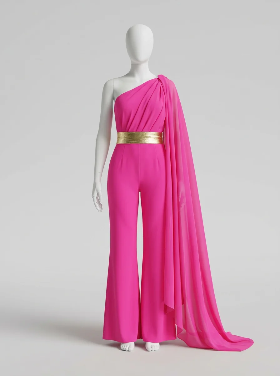 Combinaison rose voilage ceinture dorée cérémonie – Image 4