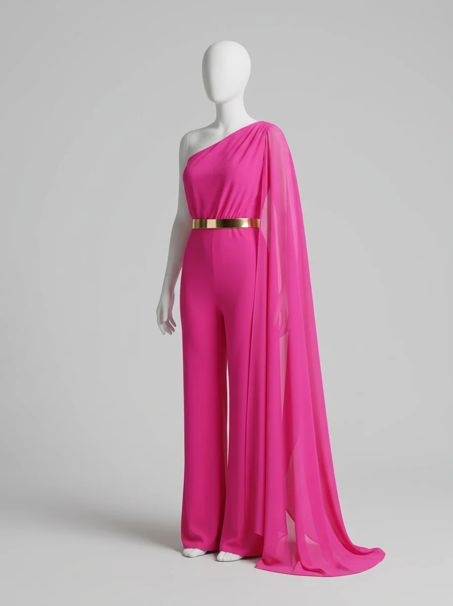 Combinaison rose voilage ceinture dorée cérémonie – Image 5