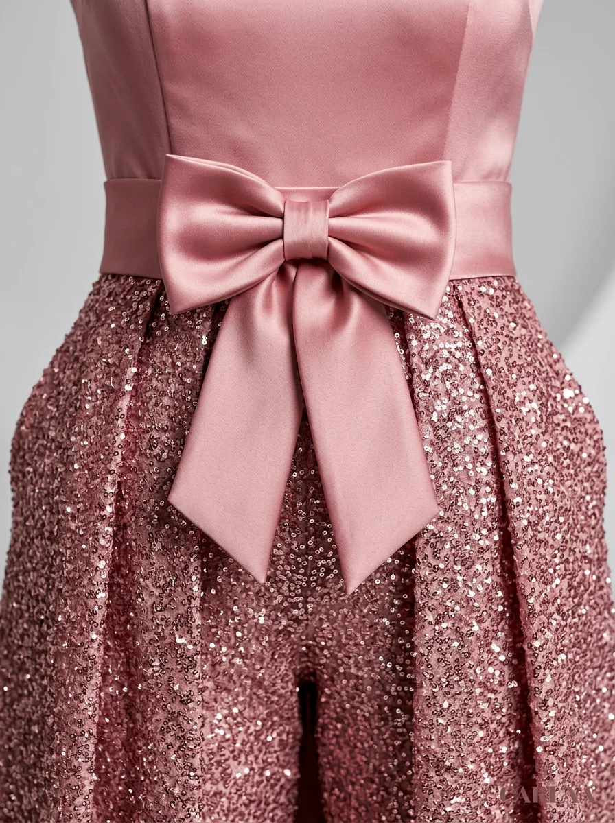 Combinaison rose satinée scintillante mariage femme – Image 2
