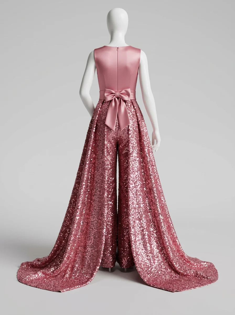 Combinaison rose satinée scintillante mariage femme – Image 3