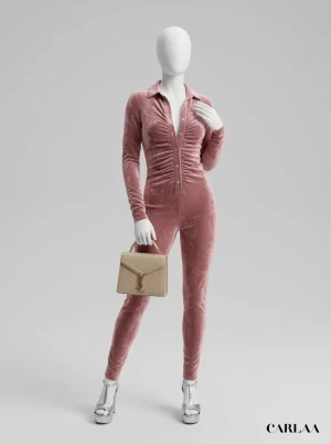 Combinaison rose velours femme sexy moulante